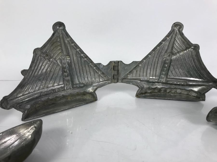 Vintage Pewter Ice Cream Molds Of Zepplin, Sailboat And Ship [Photo 7]
