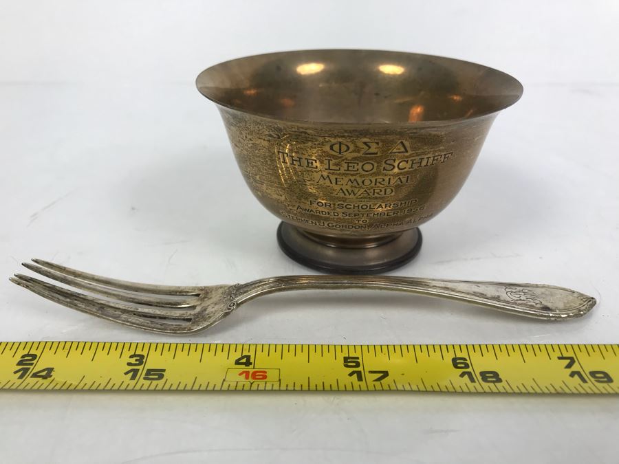 Cartier Sterling Silver Paul Revere Reproduction Trophy Cup (78.4g SS) And Monogramed Sterling Silver Fork (29g) (107.4g SS TW) [Photo 3]