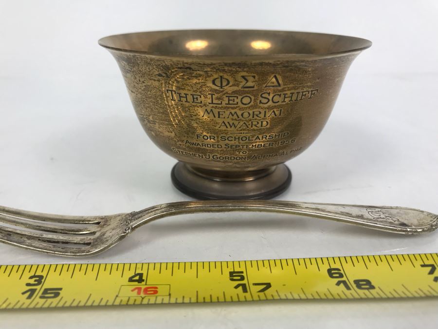 Cartier Sterling Silver Paul Revere Reproduction Trophy Cup (78.4g SS) And Monogramed Sterling Silver Fork (29g) (107.4g SS TW) [Photo 2]