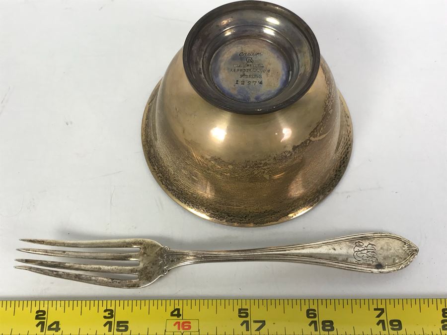 Cartier Sterling Silver Paul Revere Reproduction Trophy Cup (78.4g SS) And Monogramed Sterling Silver Fork (29g) (107.4g SS TW) [Photo 5]