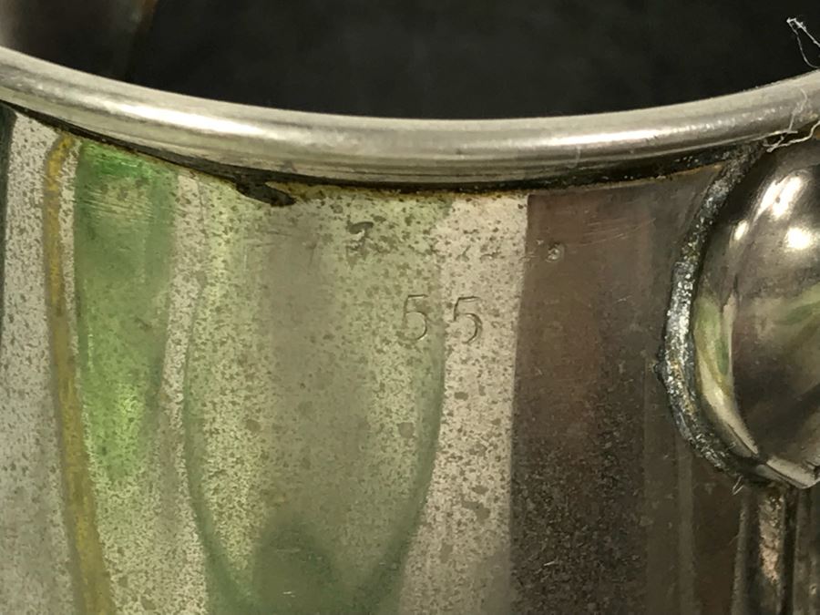 Vintage Pewter Coffee Pot With Creamer And Sugar, Pottery Pieces And (3) Green Dishes [Photo 14]