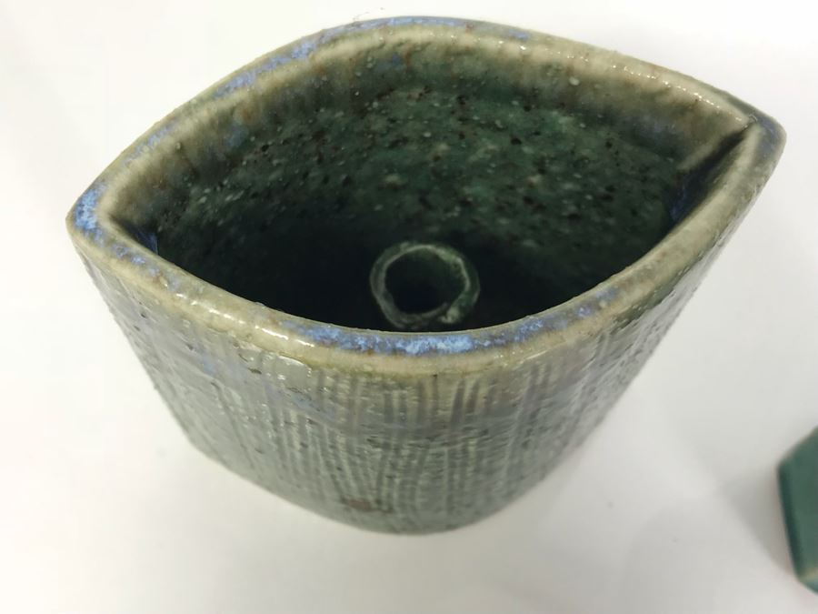 Vintage Pewter Coffee Pot With Creamer And Sugar, Pottery Pieces And (3) Green Dishes [Photo 19]