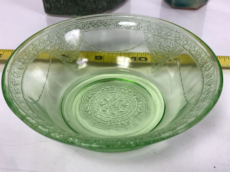 Vintage Pewter Coffee Pot With Creamer And Sugar, Pottery Pieces And (3) Green Dishes [Photo 22]