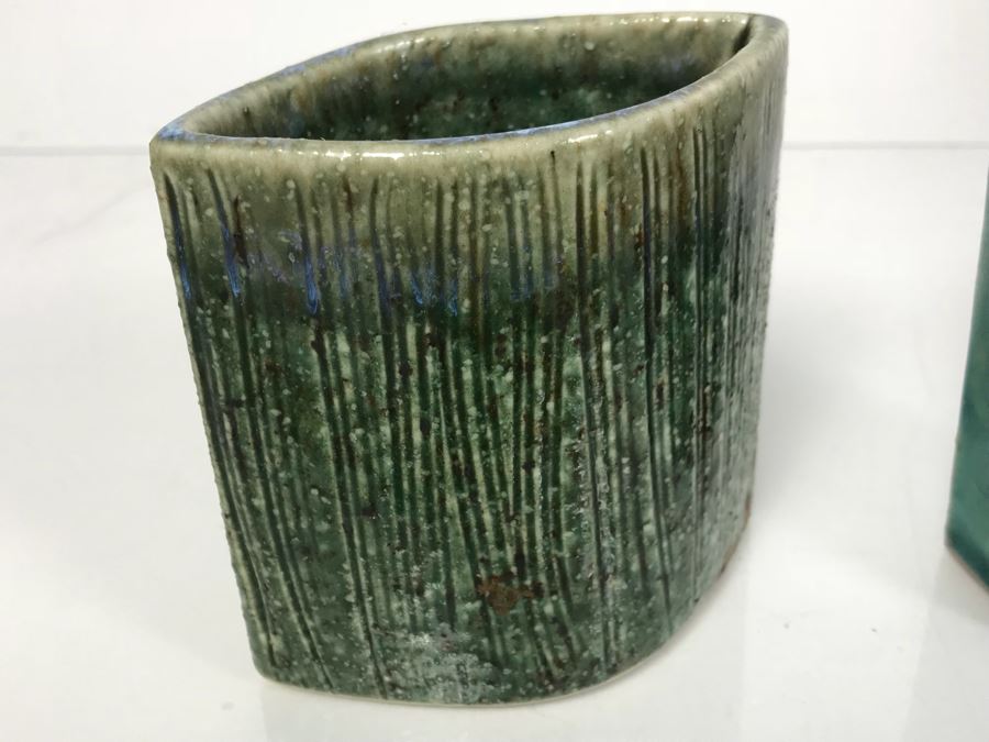 Vintage Pewter Coffee Pot With Creamer And Sugar, Pottery Pieces And (3) Green Dishes [Photo 18]