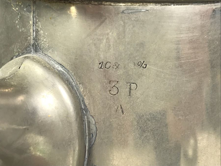 Vintage Pewter Coffee Pot With Creamer And Sugar, Pottery Pieces And (3) Green Dishes [Photo 12]