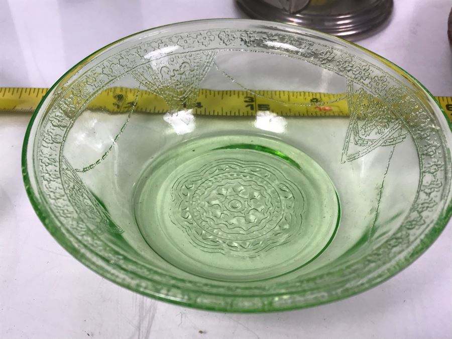 Vintage Pewter Coffee Pot With Creamer And Sugar, Pottery Pieces And (3) Green Dishes [Photo 21]