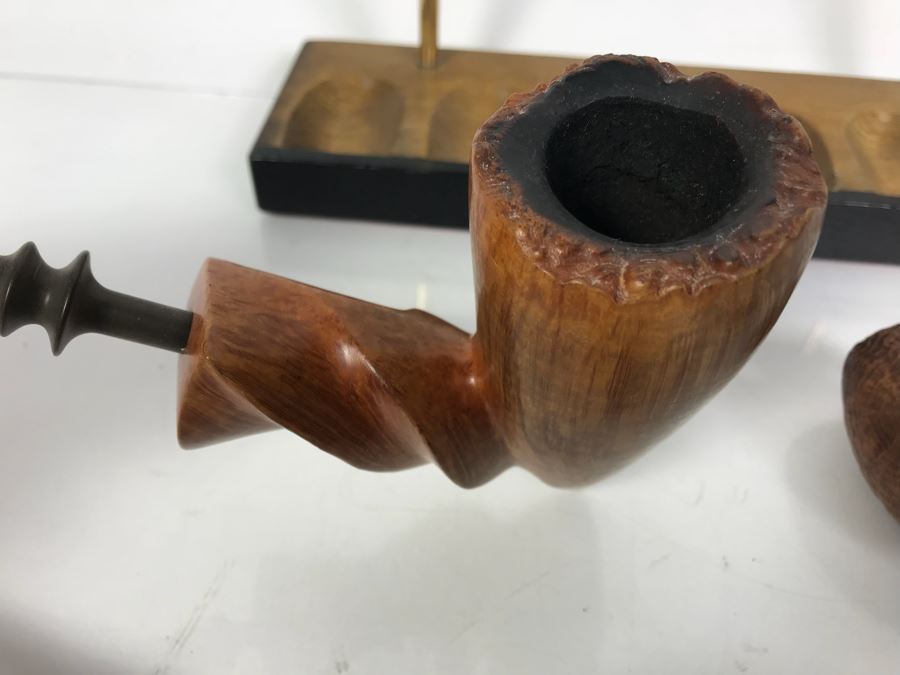 (6) Vintage Wooden Smoking Pipes With Wooden Display Stand Some Pipes Hand Made In Denmark [Photo 5]
