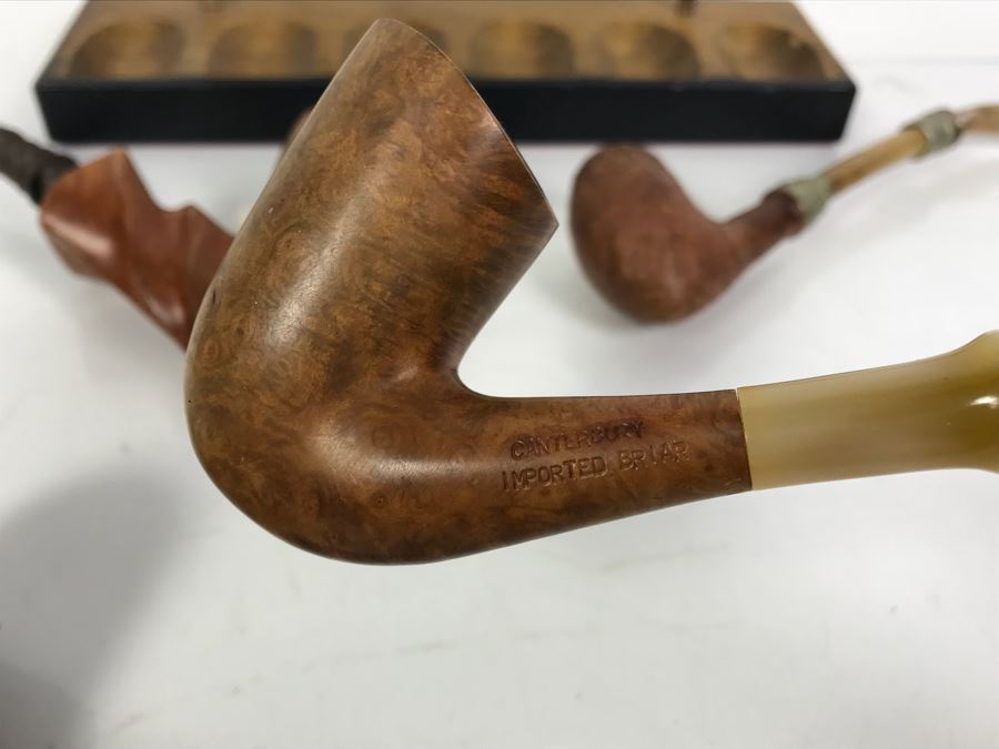 (6) Vintage Wooden Smoking Pipes With Wooden Display Stand Some Pipes Hand Made In Denmark [Photo 18]