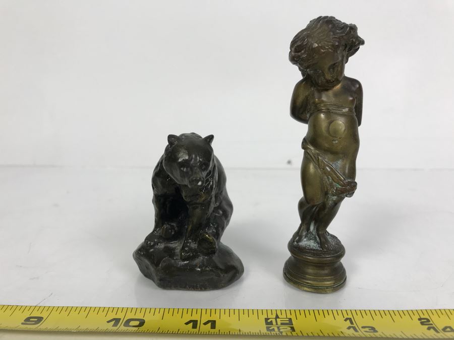 Philip Goodwin Limited Edition Bronze Sitting Bear Sculpture Calhoun's And Vintage Brass Letter Wax Seal [Photo 1]