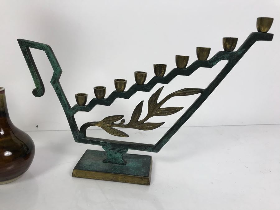 (3) Vases Including Mikasa And Brass Menorah Made In Israel [Photo 2]