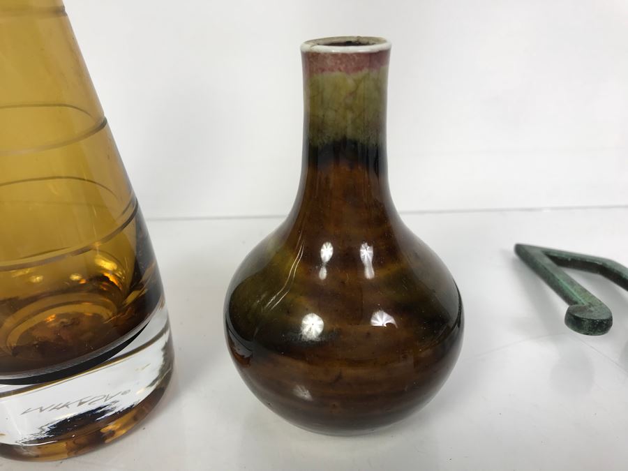 (3) Vases Including Mikasa And Brass Menorah Made In Israel [Photo 7]