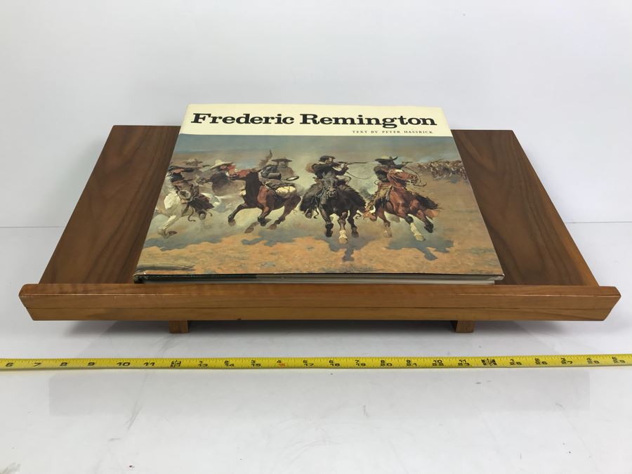Wooden Book Display Stand With Vintage 1973 Frederic Remington Book By Peter H. Hassrick [Photo 3]