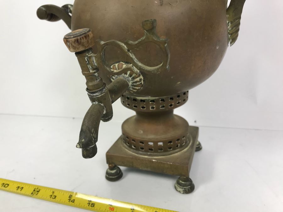Antique Large Brass Samovar Water Boiler Coffee Tea Dispenser [Photo 4]