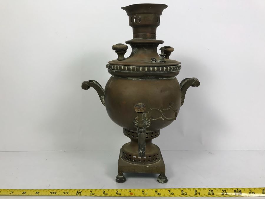 Antique Large Brass Samovar Water Boiler Coffee Tea Dispenser [Photo 2]