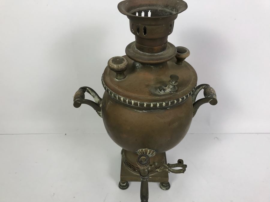 Antique Large Brass Samovar Water Boiler Coffee Tea Dispenser [Photo 5]