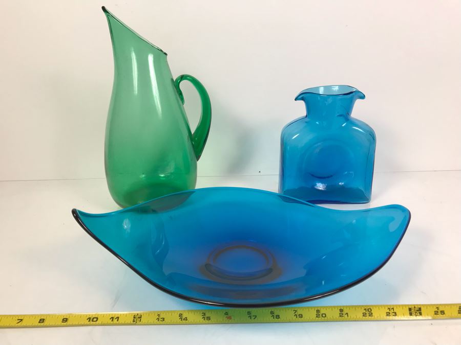 (3) Art Glass Pieces Blue And Green [Photo 2]