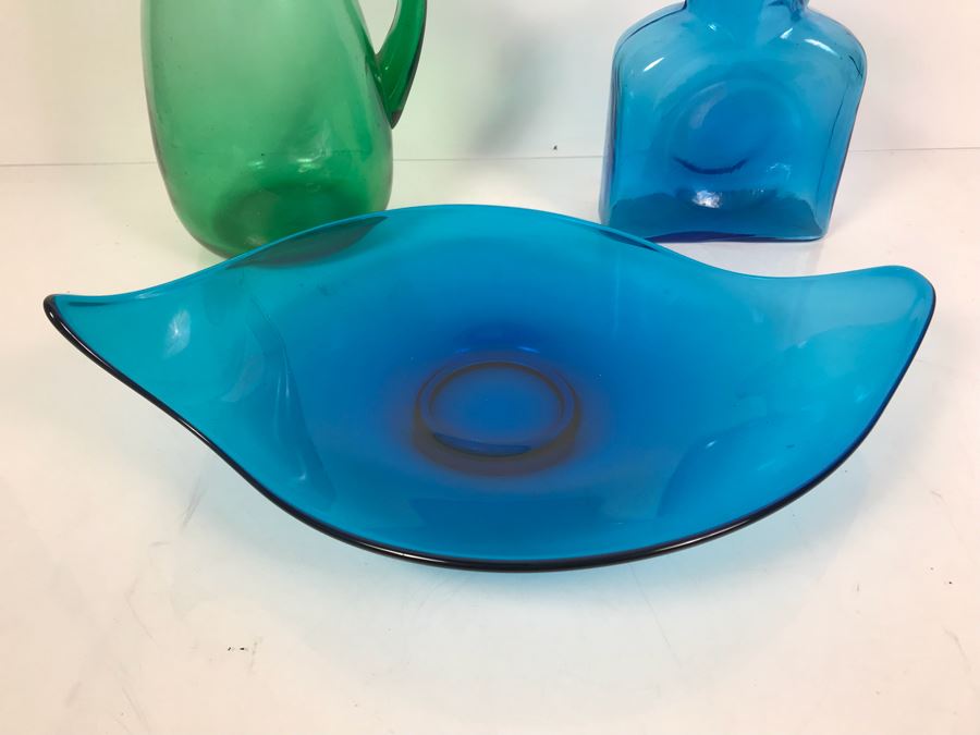 (3) Art Glass Pieces Blue And Green [Photo 3]