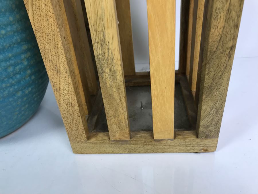 Pair Of Nautical Themed Candle Holders With Rope Handles And West Elm Decorative Blue Vase [Photo 7]