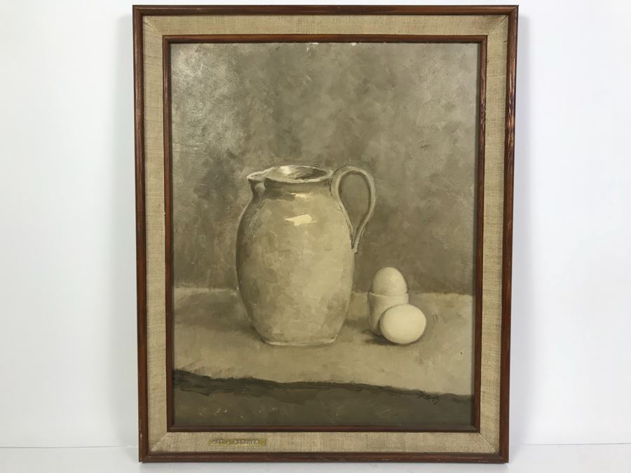 Original Still Life Oil Painting Of Pitcher And Eggs 18' X 22'