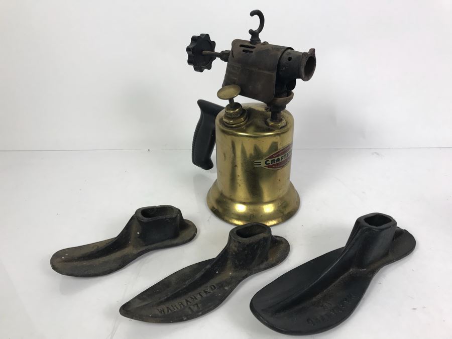 (3) Vintage Cast Iron Cobbler Shoe Forms And Vintage Craftsman Brass Gasoline Blow Torch [Photo 2]