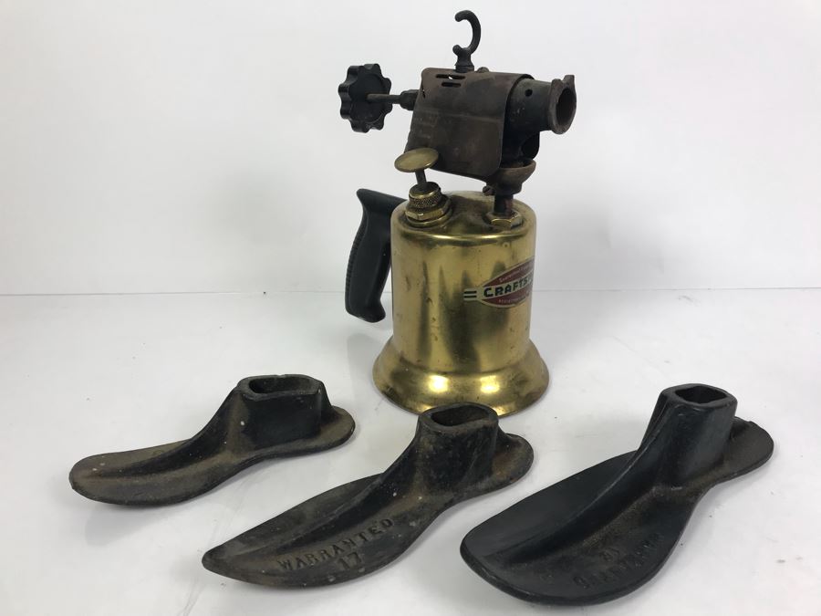 (3) Vintage Cast Iron Cobbler Shoe Forms And Vintage Craftsman Brass Gasoline Blow Torch [Photo 1]