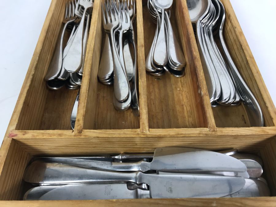 DANSK Stainless Steel Flatware Set Forks, Spoons, Knives With Wooden Silverware Storage Box [Photo 3]
