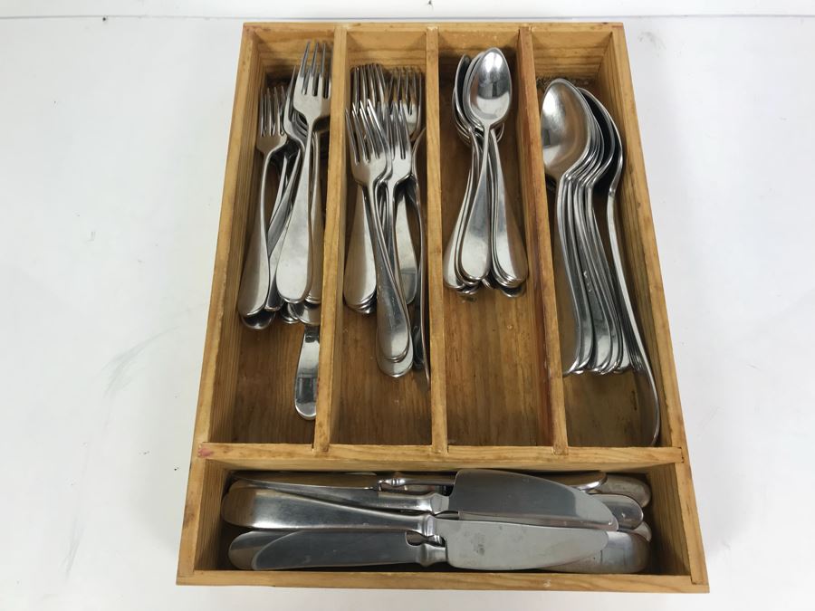 DANSK Stainless Steel Flatware Set Forks, Spoons, Knives With Wooden Silverware Storage Box [Photo 2]