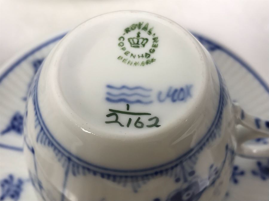 Royal Copenhagen Denmark Blue And White China Cups And Saucers With Creamer And Sugar Bowls Apx 12 Cups And 11 Saucers [Photo 7]