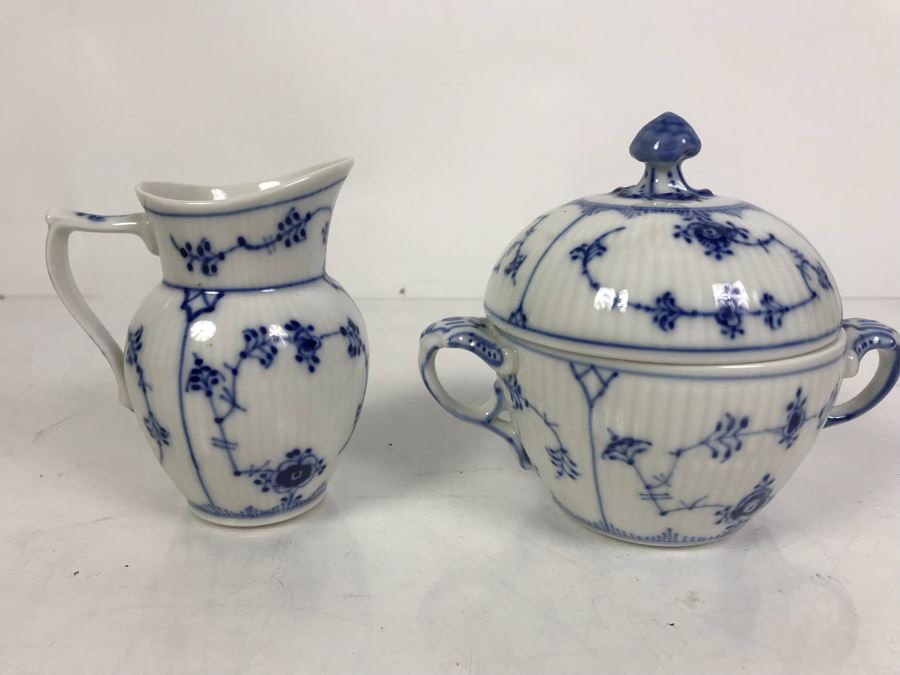 Royal Copenhagen Denmark Blue And White China Cups And Saucers With Creamer And Sugar Bowls Apx 12 Cups And 11 Saucers [Photo 9]