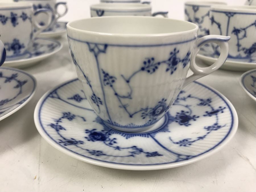 Royal Copenhagen Denmark Blue And White China Cups And Saucers With Creamer And Sugar Bowls Apx 12 Cups And 11 Saucers [Photo 5]