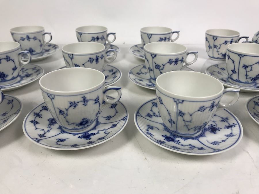 Royal Copenhagen Denmark Blue And White China Cups And Saucers With Creamer And Sugar Bowls Apx 12 Cups And 11 Saucers [Photo 2]