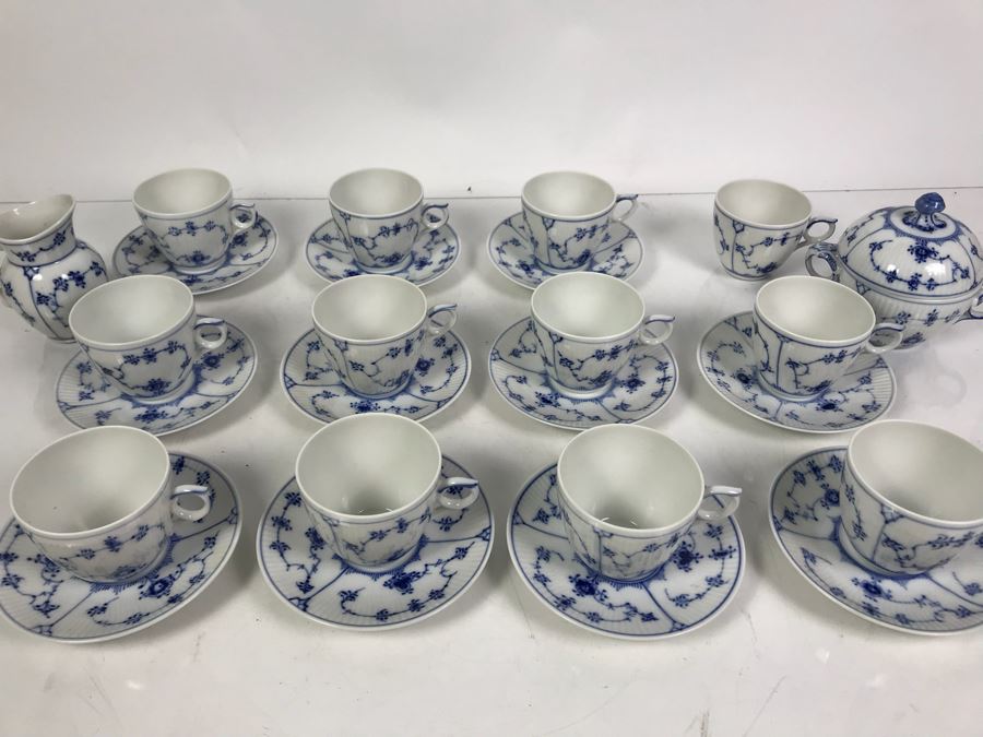 Royal Copenhagen Denmark Blue And White China Cups And Saucers With 