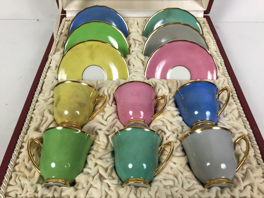 Set Of Czechoslovakian RGK Demitasse Cups And Saucers With Storage Case