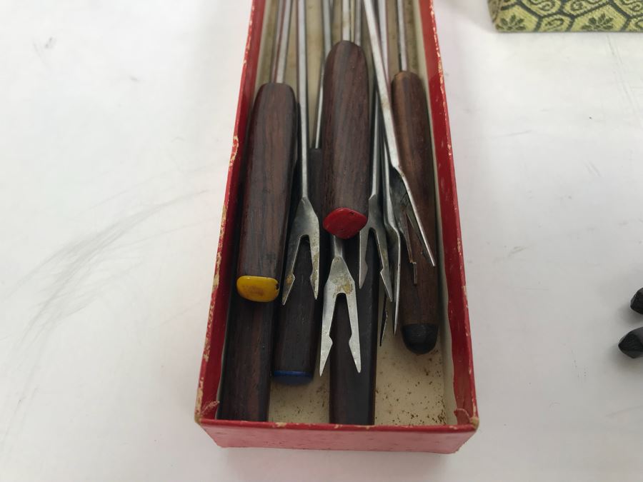 Asian Wooden Chopsticks In Wooden Storage Case And Vintage Fondue Forks [Photo 8]