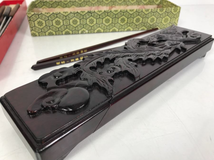 Asian Wooden Chopsticks In Wooden Storage Case And Vintage Fondue Forks [Photo 5]