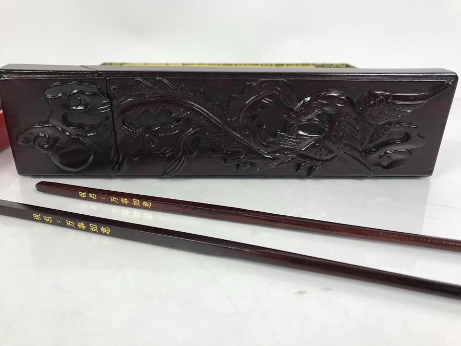 Asian Wooden Chopsticks In Wooden Storage Case And Vintage Fondue Forks [Photo 4]