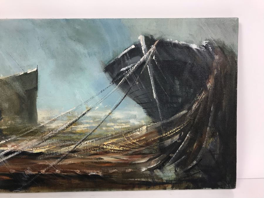 Original Nautical Oil Painting By Jose Campuzano (1918-1979) 24' X 12' [Photo 3]