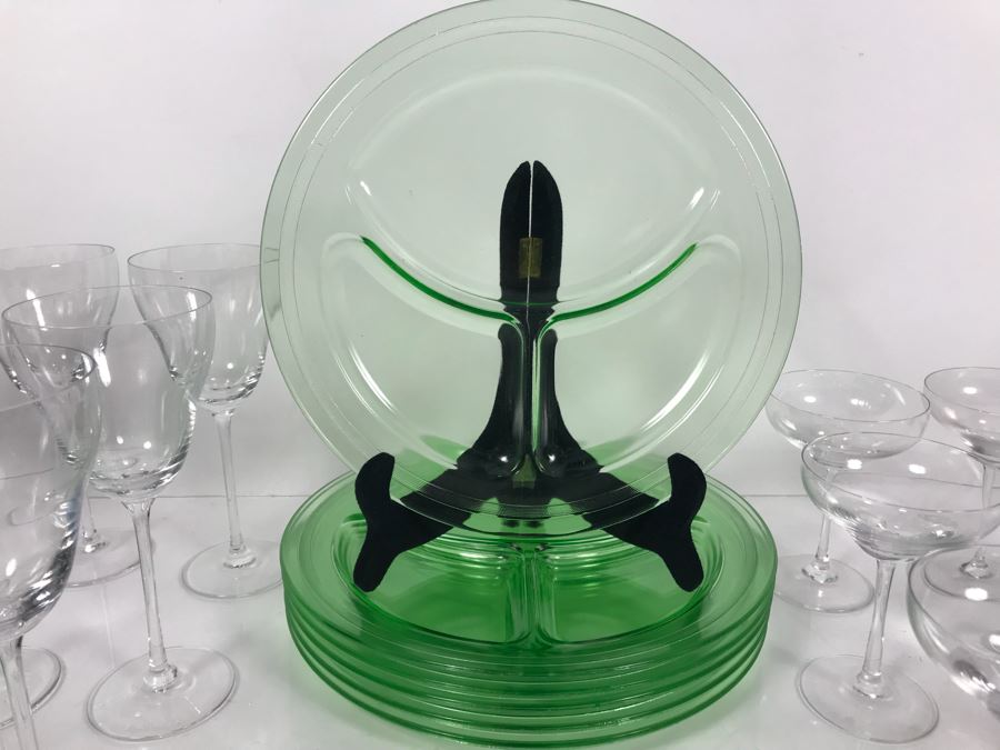 Rosenthal Stemware Glasses And Divided Green Glass Luncheon Plates [Photo 4]