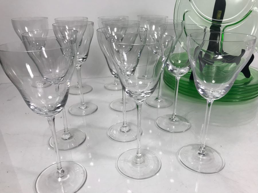 Rosenthal Stemware Glasses And Divided Green Glass Luncheon Plates [Photo 2]