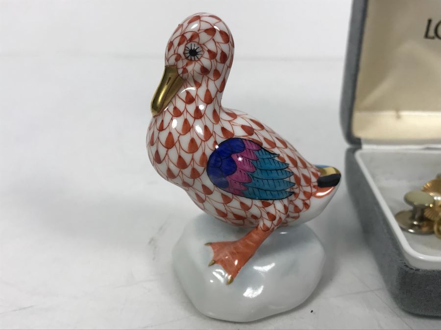 Collection Of Men's Cufflinks, Tie Pins, Buttoncuff Button Covers, Vintage Eyeglass Frames, Herend Hungary Bird Figurine [Photo 9]