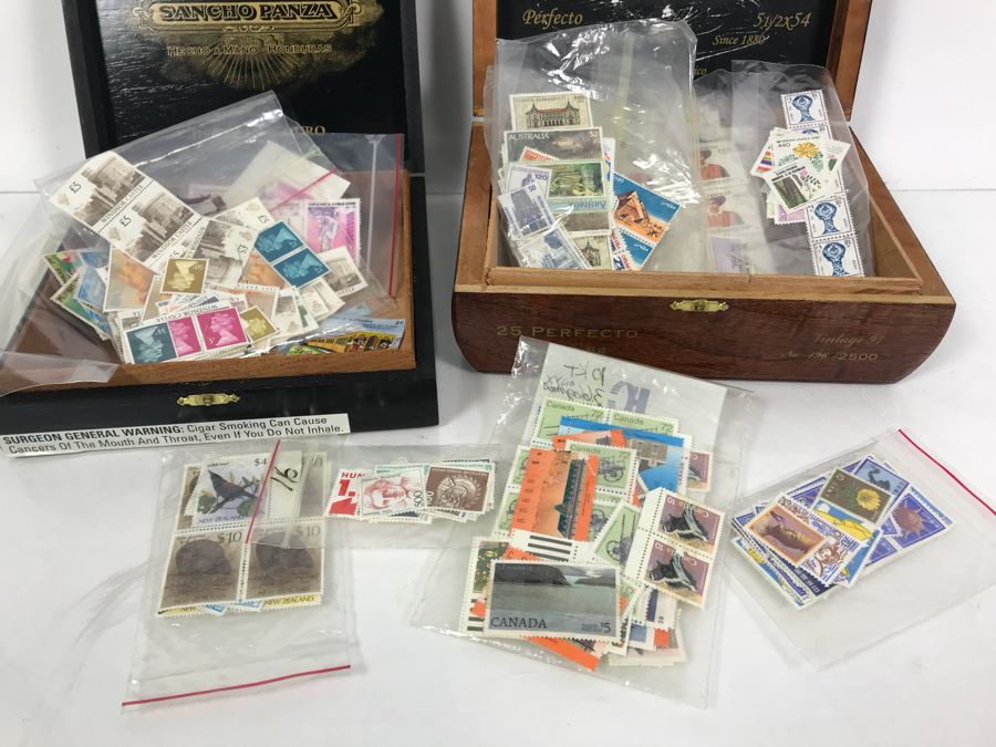 Various Foreign Stamps In Pair Of Cigar Boxes [Photo 2]