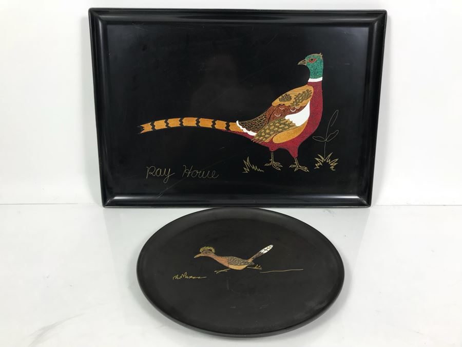 Pair Of Vintage Couroc Of Monterey CA Hand Inlaid Trays Ray Howe