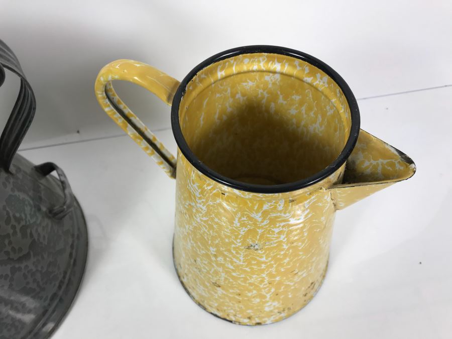 Vintage Graniteware Enamelware Kettle And Pitcher [Photo 6]