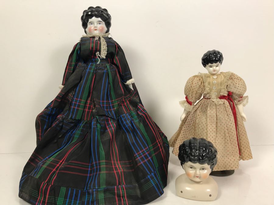 Pair Of Vintage Porcelain Head Dolls With Porcelain Doll Head [Photo 2]