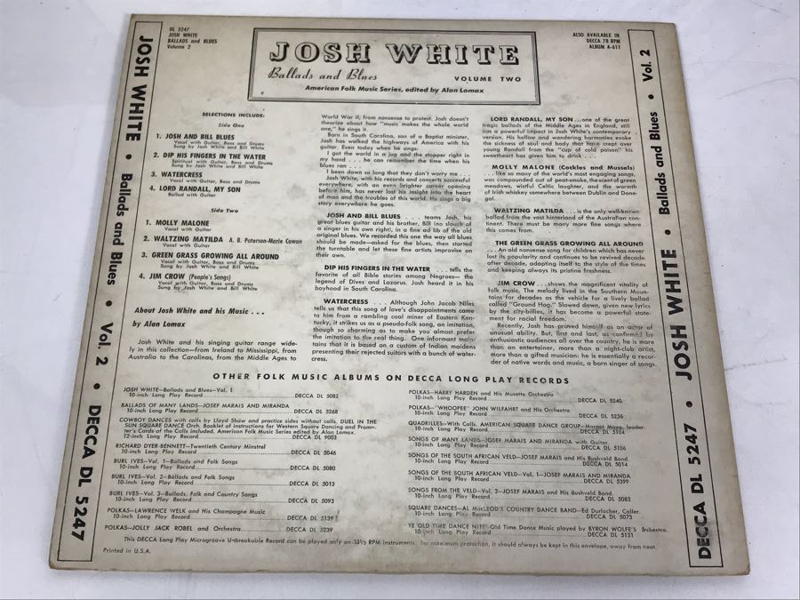 Collection Of (5) Vintage Blues Vinyl Records Featuring Leadbelly And Josh White [Photo 10]