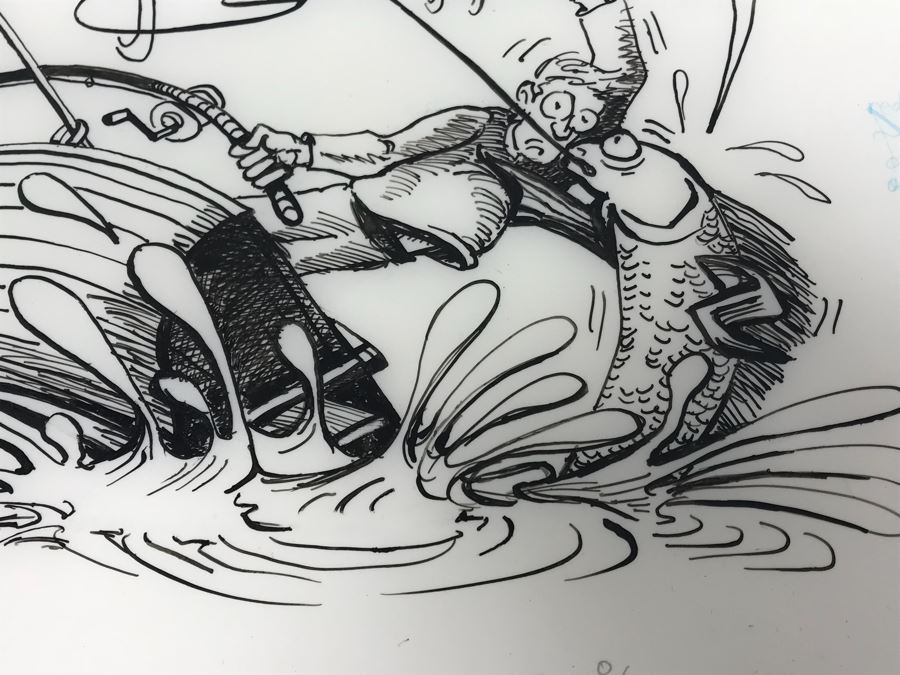 Original Illustration By Local Artist Bob Lee Featuring Cardiff Reef Fisherman Pollution Commentary 11' X 9' [Photo 5]