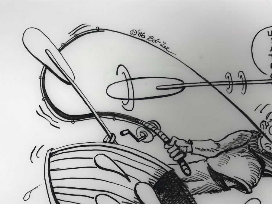 Original Illustration By Local Artist Bob Lee Featuring Cardiff Reef Fisherman Pollution Commentary 11' X 9' [Photo 4]