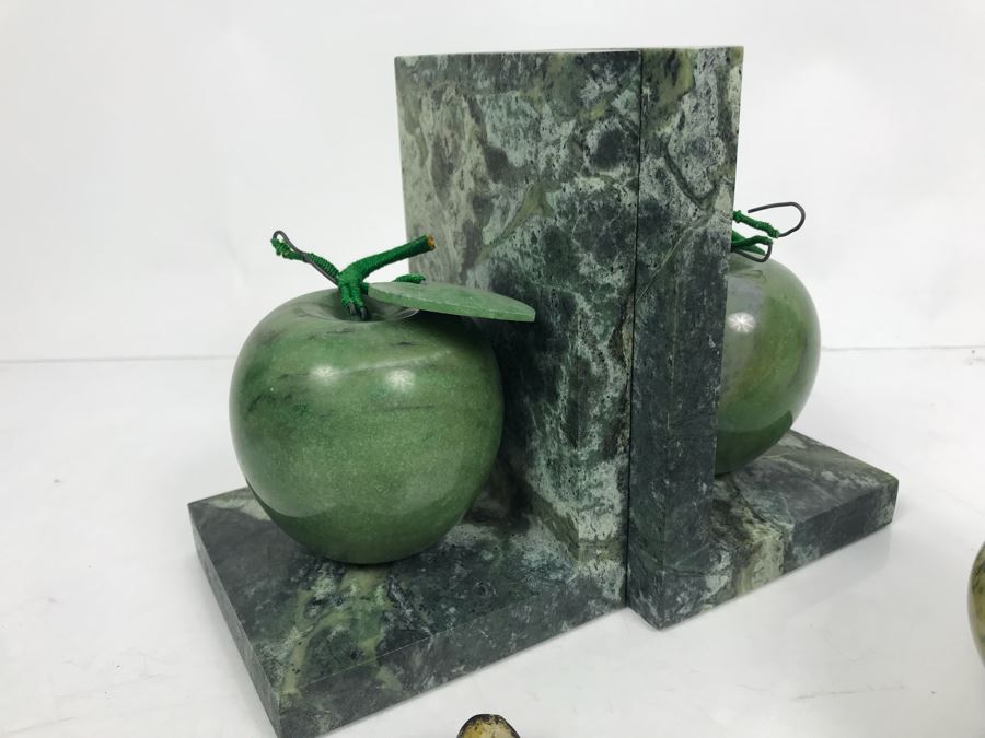 Pair Of Marble Apple Bookends, Marble Footed Trinket Box And Metal Faux Banana [Photo 4]