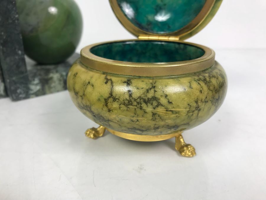 Pair Of Marble Apple Bookends, Marble Footed Trinket Box And Metal Faux Banana [Photo 2]