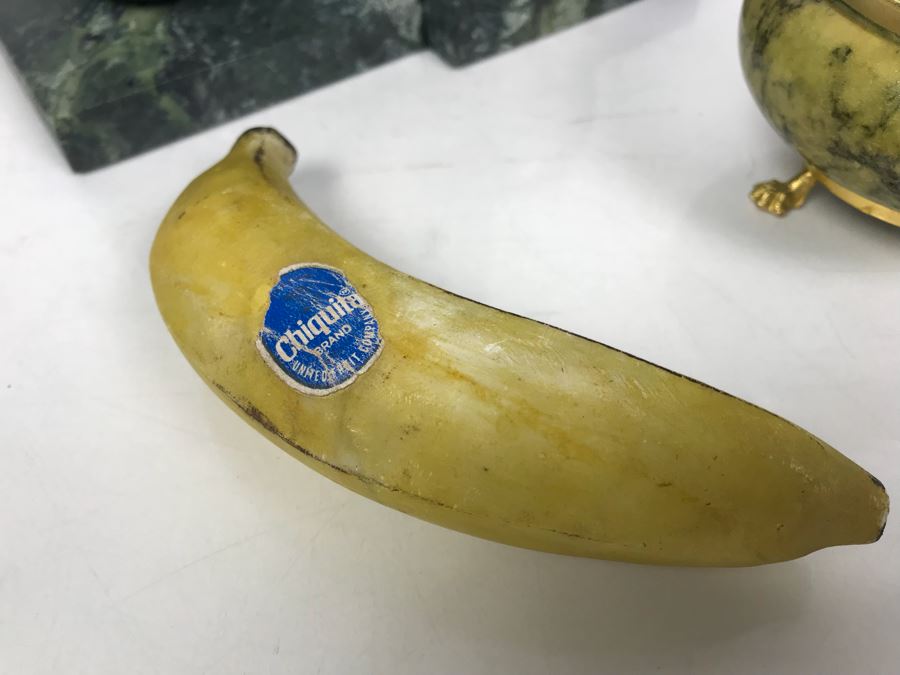 Pair Of Marble Apple Bookends, Marble Footed Trinket Box And Metal Faux Banana [Photo 3]